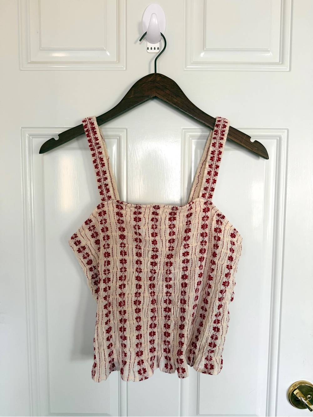 American Eagle Outfitters Cream Tank Top with Red Floral Stripes